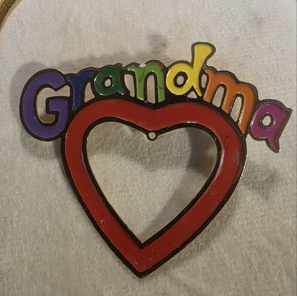 Vintage D.M. Grandma Heart Brooch c1998